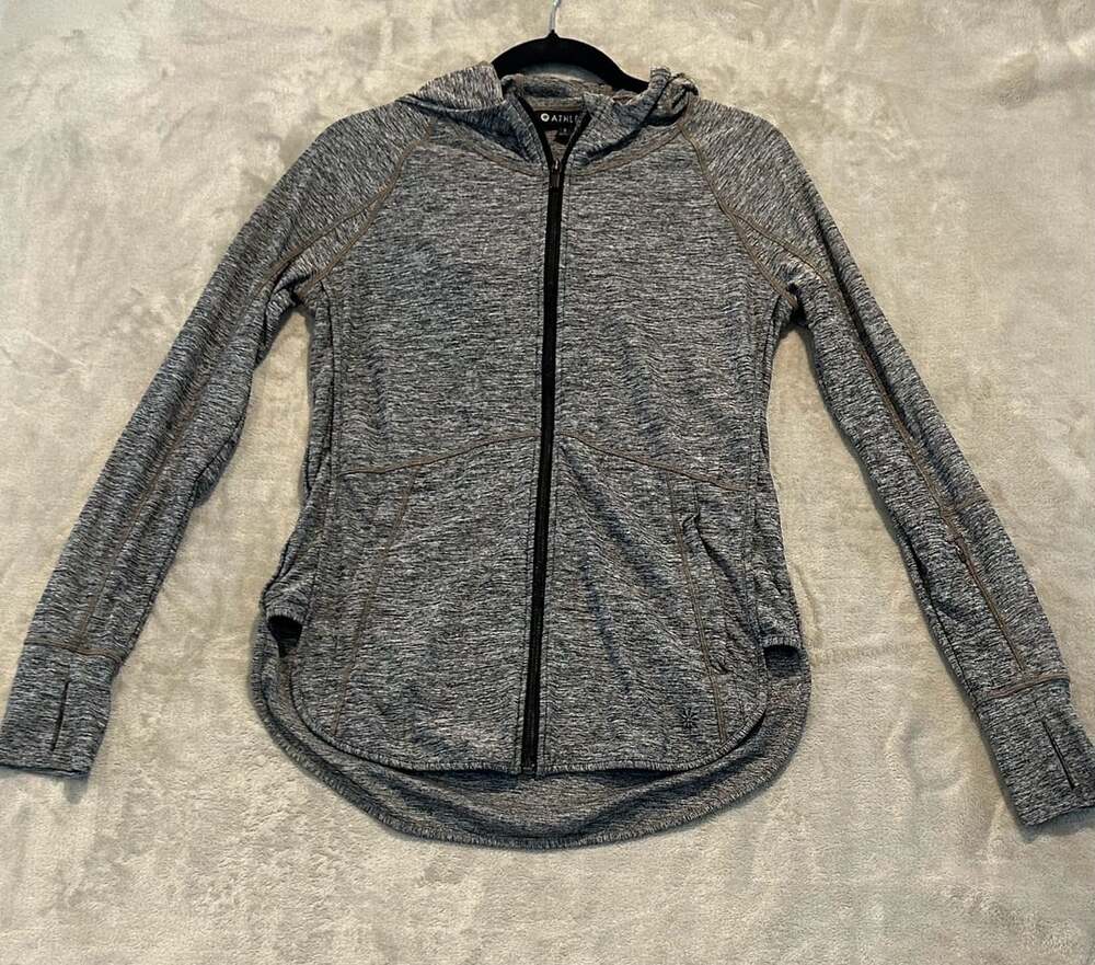Athleta Sweatshirt Hoodie Womens Size Small Gray Full Zip Thumb Hole